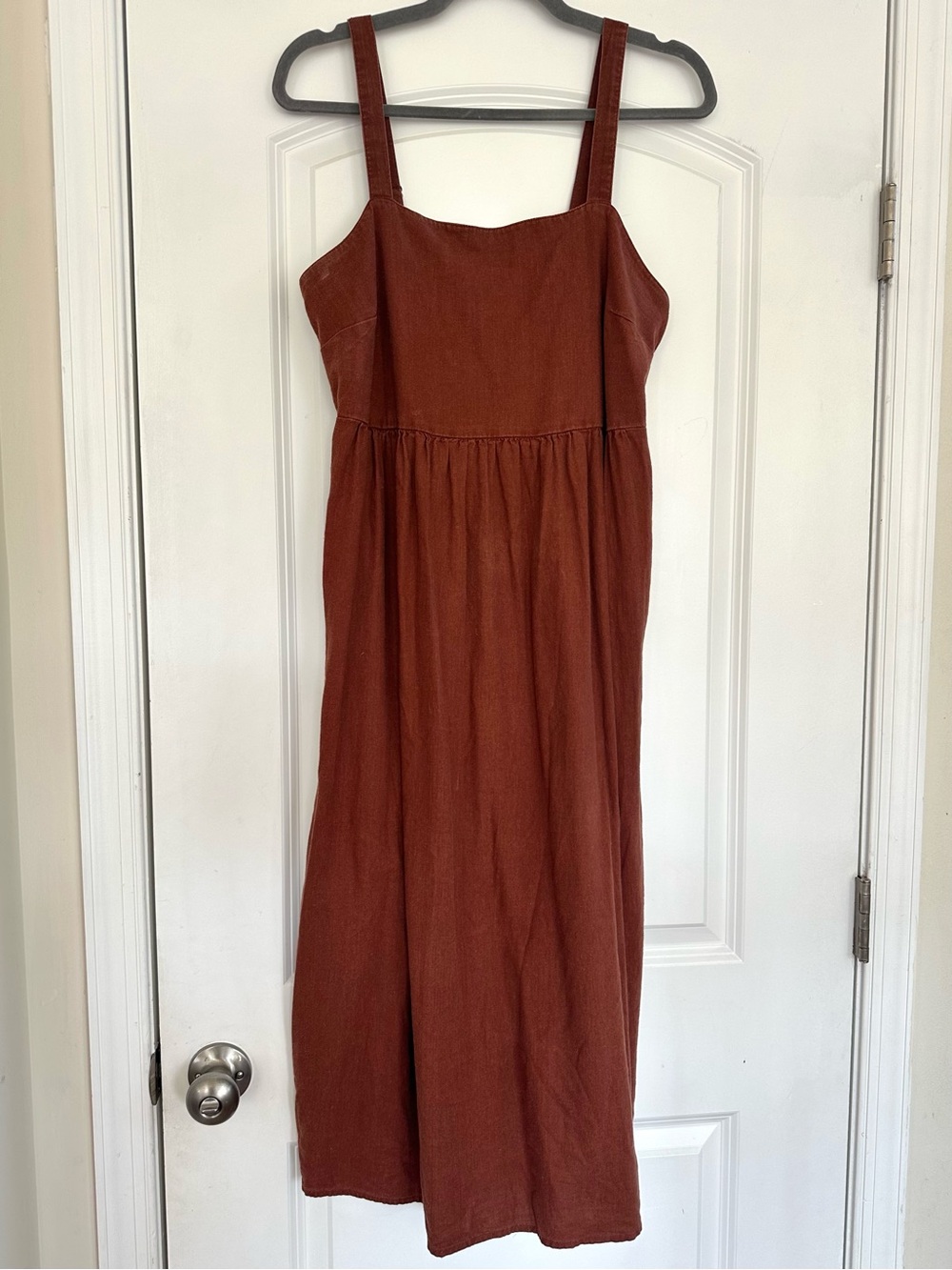 Sonoma Linen Blend Rust Red Brown Midi Deess Pockets Sleeveless Strappy Medium